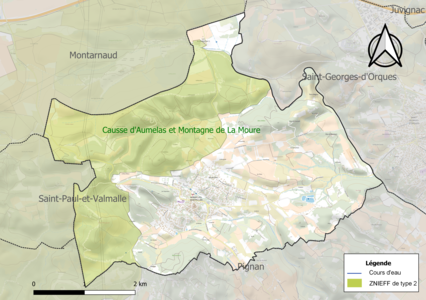 Carte de la ZNIEFF de type 2 sur la commune.