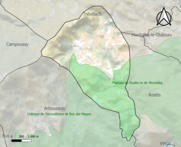 Carte des ZNIEFF de type 1 sur la commune.