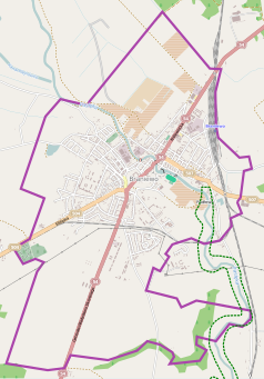 Mapa konturowa Braniewa, po prawej znajduje się punkt z opisem „Braniewo”