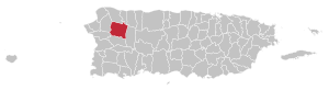 Map of Puerto Rico highlighting San Sebastián Municipality