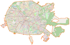 Mapa konturowa Mińska, blisko centrum na lewo znajduje się punkt z opisem „Ratusz w Mińsku”