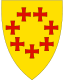 Overhalla (1989): «I gull sju røde kors som danner en sirkel,» Motiv fra segl for Håkon Magnusson 1344.