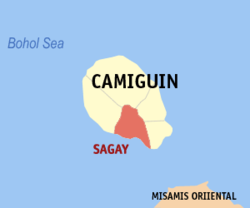 Mapa ng Camiguin na nagpapakita sa lokasyon ng Sagay.