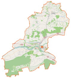 Mapa konturowa powiatu nowodworskiego, w centrum znajduje się punkt z opisem „Zakroczym”