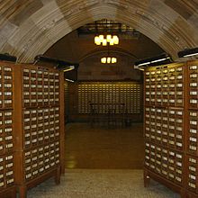 The card catalog files at Sterling Memorial Library, Yale University.
