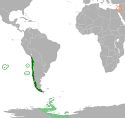 Map indicating locations of Chile and Palestine