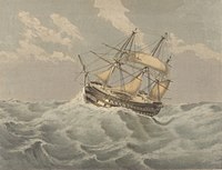 HMS Bellerophon, 50 Miles ESE of Malta, 1 February 1852; made a lithograph by Charles de Brocktorff