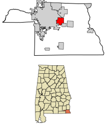 Location of Cowarts in Houston County, Alabama.