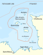 Carte montrant la frontière entre la France et les îles Anglo-Normandes.