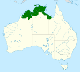 Phạm vi phân bố (màu xanh lá cây) ở Australia