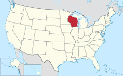 Yhdysvaltain kartta, jossa Wisconsin korostettuna
