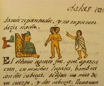 Bicéfalo ante Moctezuma, octavo Presagio Códice Florentino Libro VIII f.13r 1579