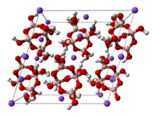 Ball-and-stick model of the unit cell of borax decahydrate