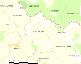 Mapa obce Bézu-la-Forêt