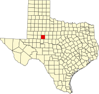Map of Texas highlighting Mitchell County