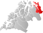 Mapa do condado de Troms com Kvænangen em destaque.