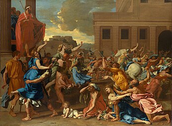 Nicolas Poussin, L'Enlèvement des Sabines (1633-1634), 210 × 155 cm.