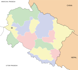 Map of उत्तराखंड with देहरादून marked