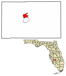 Location of Arcadia in DeSoto County, Florida....