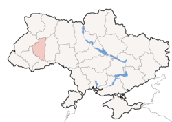 Location o Ternopil Oblast' (red) athin Ukraine (blue)