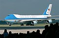 Image 31A Boeing 747 aircraft with livery designating it as Air Force One. The cyan forms, the US flag, presidential seal and the Caslon lettering, were all designed at different times, by different designers, for different purposes, and combined by designer Raymond Loewy in this one single aircraft exterior design. (from Graphic design)
