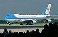 Image 62A Boeing 747 aircraft with livery designating it as Air Force One. The cyan forms, the US flag, presidential seal and the Caslon lettering, were all designed at different times, by different designers, for different purposes, and combined by designer Raymond Loewy in this one single aircraft exterior design. (from Graphic design)