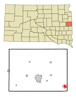 Lage von Elkton im Brookings County (unten) und in South Dakota (oben)