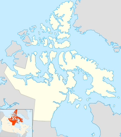 Mapa konturowa Nunavut, po lewej znajduje się punkt z opisem „Coronation”