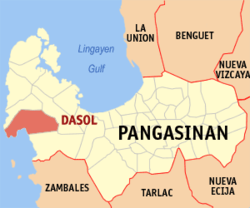 Bản đồ Pangasinan với vị trí của Dasol.