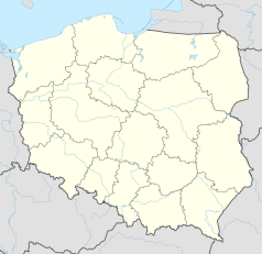 Mapa konturowa Polski, blisko centrum na prawo znajduje się punkt z opisem „Piaseczno”