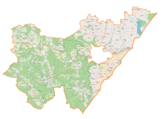 Mapa konturowa powiatu przemyskiego, na dole znajduje się punkt z opisem „Kalwaria Pacławska”