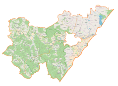 Mapa konturowa powiatu przemyskiego, na dole po lewej znajduje się punkt z opisem „Kuźmina”