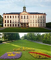 Västra fasaden av Tullgarns slott och parken.