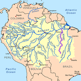 Mapa povodia Amazonky s riekou Xingu