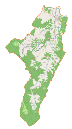 Mapa konturowa gminy Zagórz, blisko centrum na lewo u góry znajduje się punkt z opisem „Morochów”