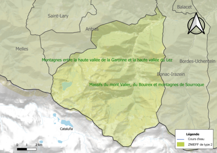 Carte de la ZNIEFF de type 2 sur la commune.