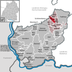 Elhelyezkedése Baden-Württemberg térképén