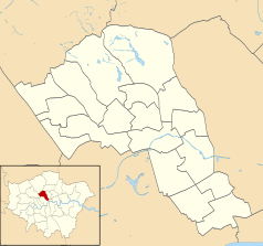 Mapa konturowa gminy Camden, na dole po prawej znajduje się punkt z opisem „St Pancras International”