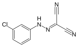 Strukturformel von Carbonylcyanid-m-chlorphenylhydrazon