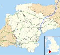 Mapa konturowa Devonu, blisko dolnej krawiędzi znajduje się punkt z opisem „East Portlemouth”