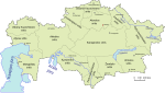 Mappa del Kazakistan in cui sono evidenziate le suddivisioni amministrative di primo livello con i relativi capoluoghi