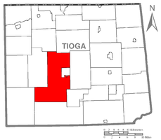 Map of Tioga County Highlighting Delmar Township