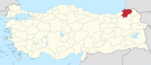 Location of Artvin Province in Turkey