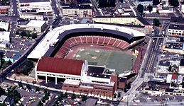 An aerial view of the stadium in 1974