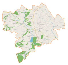 Mapa konturowa gminy Klimontów, w centrum znajduje się punkt z opisem „Cmentarz rzymskokatolicki w Klimontowie”