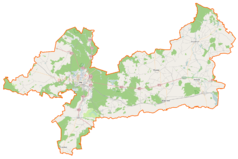 Mapa konturowa powiatu pilskiego, blisko centrum na lewo znajduje się punkt z opisem „Piła”