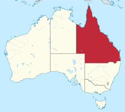Map of Australia with کوئنزلینڈ highlighted