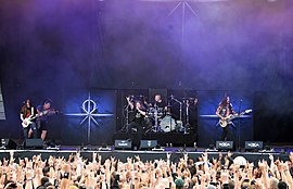 Stratovarius на Wacken Open Air 2022, слева направо: Купиайнен, Котипелто, Пилве, Порра