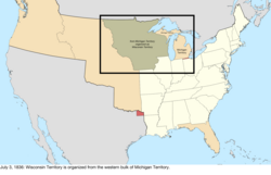 Map of the change to the United States in central North America on July 3, 1836