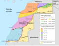 Western Sahara, the territory marked in yellow is controlled by the Polisario Front